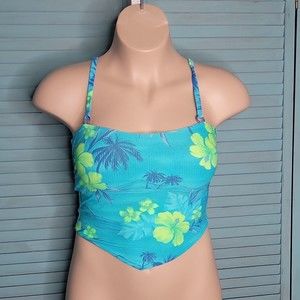 Expression Tankini Swim Top ~ Sz 16 ~ Gree & Blue ~ Floral